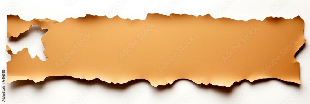 Fototapeta premium Torn brown paper with a jagged edge against a smooth white background