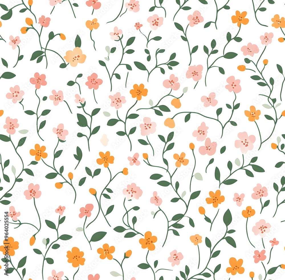 A whimsical pattern of tiny wildflowers and plants A whimsical pattern of tiny wildflowers and plants