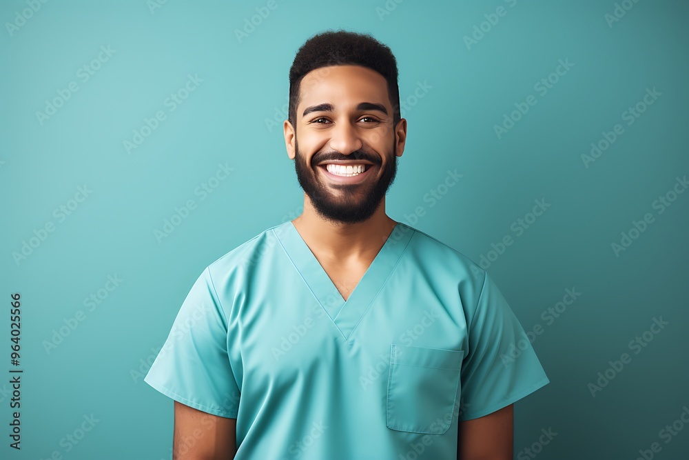 smiling doctor looking at camera isolated on blue smiling doctor looking at camera isolated on blue