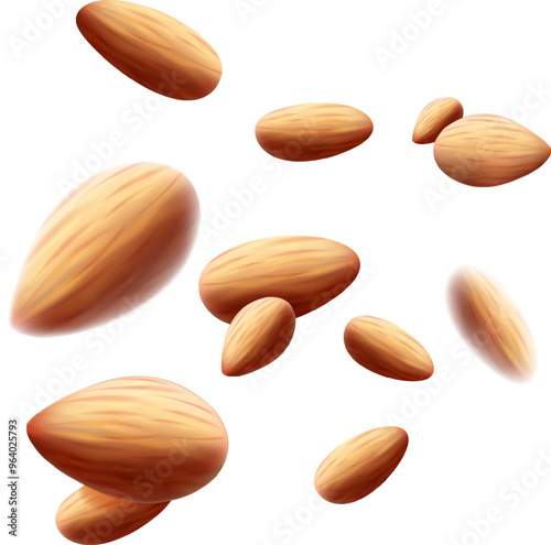 Almond nuts. labeling for healthy breakfast, meals, desserts. Isolated Vector sticker for food.  Mesh gradient is used