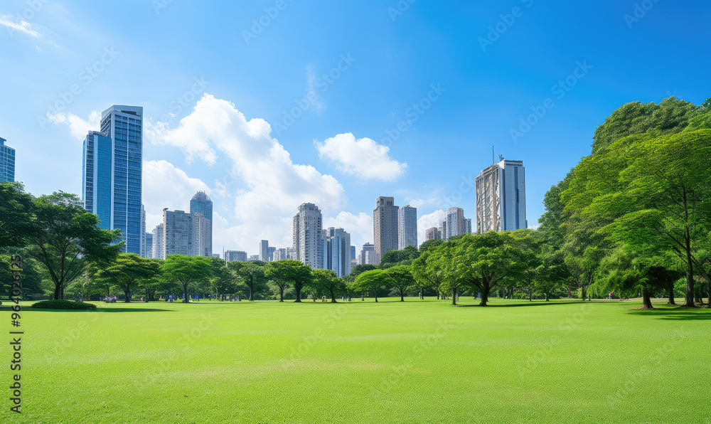 Serene Green Urban Park Amid City Skyscrapers Serene Green Urban Park Amid City Skyscrapers