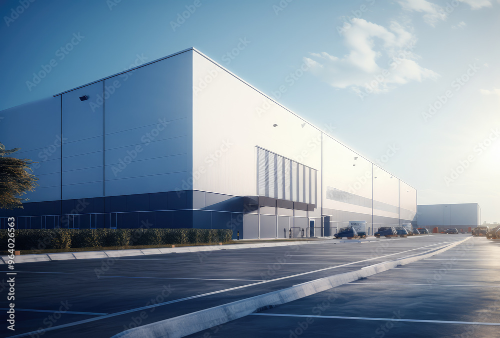 Modern Industrial Warehouse on Sunny Day Modern Industrial Warehouse on Sunny Day