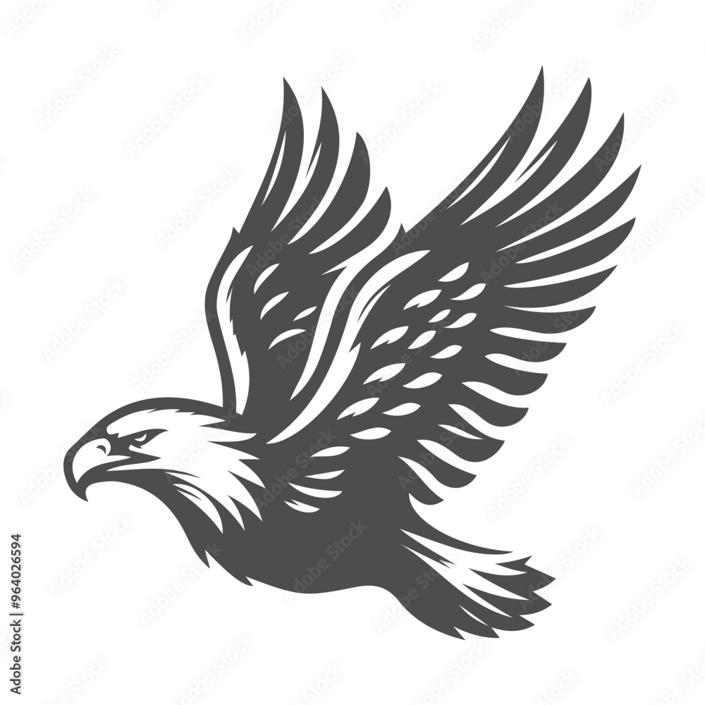 A vector silhouette drawing of an eagle on white background A vector silhouette drawing of an eagle on white background