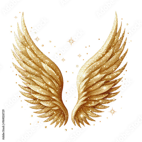 Gold wings glitter shiny sparkling clipart transparent background cutout png