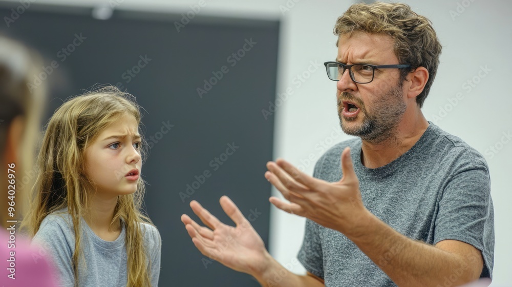 A classroom scene with a teacher and student in a disagreement