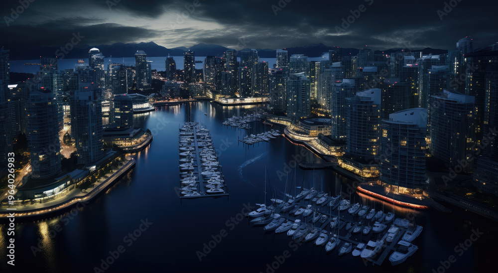 Fototapeta premium Urban Twilight: The City's Nighttime Panorama