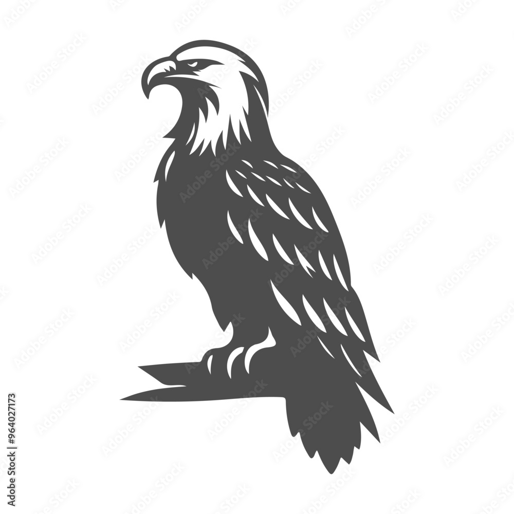 A vector silhouette drawing of an eagle on white background A vector silhouette drawing of an eagle on white background