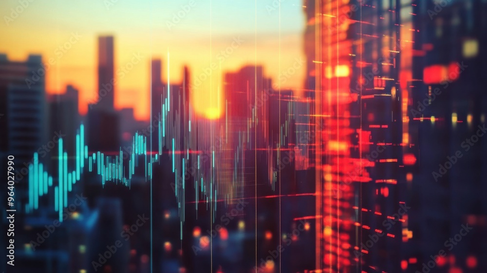 Colorful city skyline with data visualization elements at sunset, symbolizing technology and innovation in urban environments. Colorful city skyline with data visualization elements at sunset, symbolizing technology and innovation in urban environments.