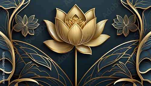 A golden lotus flower line art background with a luxury touch, suitable for decoration, wall decor, wallpaper, covers, banners, posters, and cards.