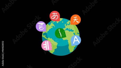 animation of various languages ​​in the world with transparent background