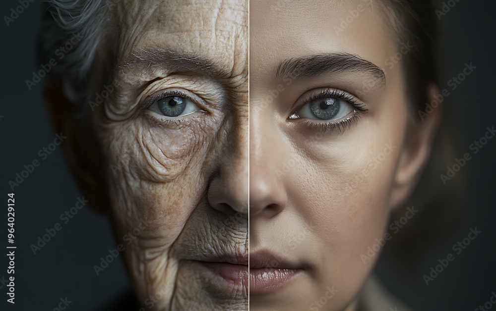 Aging Gracefully: A Contrast of Time on an Elderly Woman's Face Aging Gracefully: A Contrast of Time on an Elderly Woman's Face