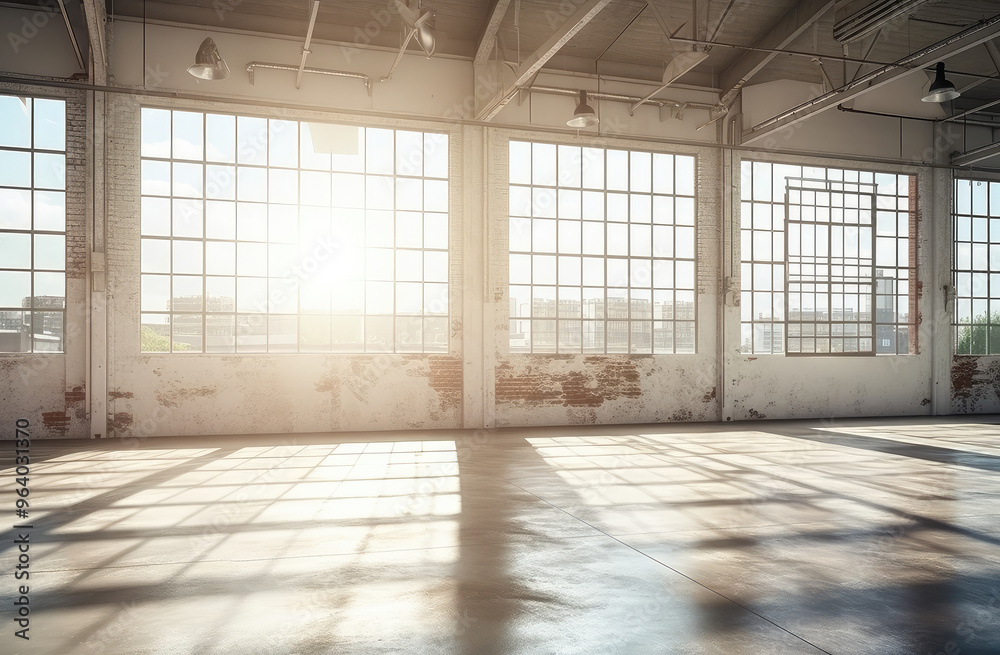 Sunlit Industrial Warehouse Interior Sunlit Industrial Warehouse Interior