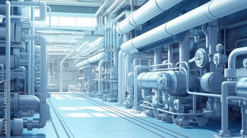 Modern Industrial Factory with Complex Machinery Modern Industrial Factory with Complex Machinery