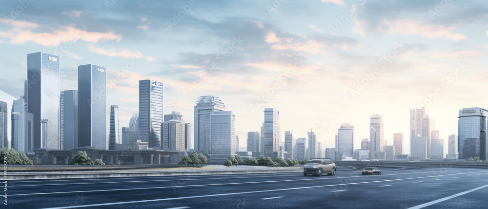Modern Urban Skyline with Empty Highway