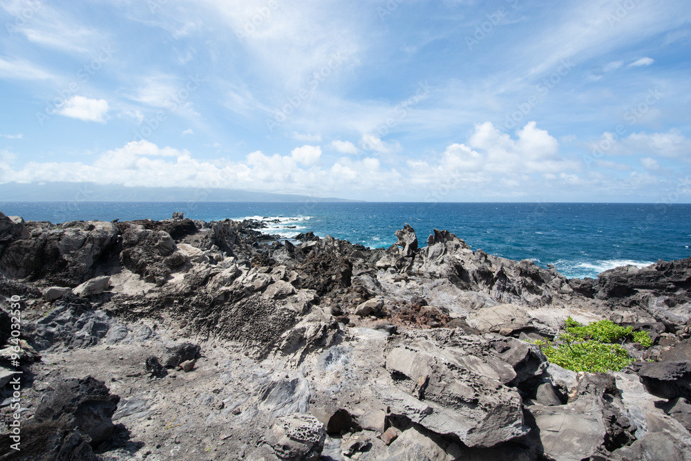 Rugged coastline at the tip of Makaluapuna Point in West Maui, Hawaii - Lava cliffs of Dragon's Point on the Kapalua Coastal Trail Rugged coastline at the tip of Makaluapuna Point in West Maui, Hawaii - Lava cliffs of Dragon's Point on the Kapalua Coastal Trail