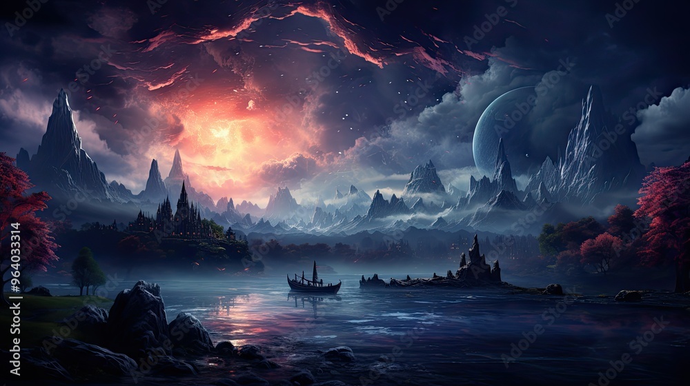 Fototapeta premium realistic planetary background outer space galaxy sky nebula imagine stars moonlight fantasy astronomy lanscape 