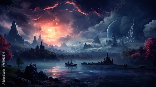 realistic planetary background outer space galaxy sky nebula imagine stars moonlight fantasy astronomy lanscape 