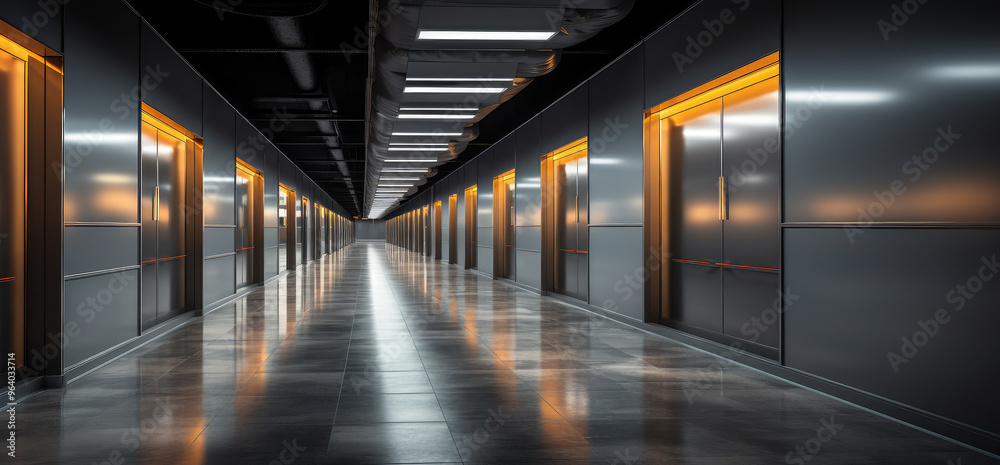 Fototapeta premium Futuristic Industrial Hallway with Bright Lighting