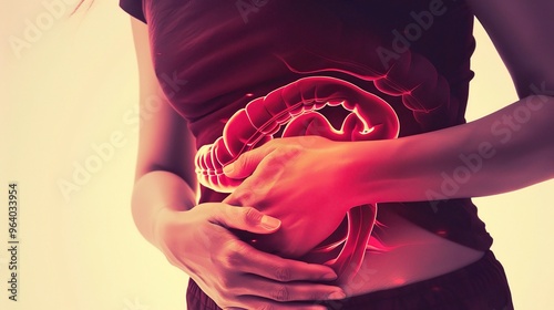 A detailed look at appendicitis showing the affected area. The appendix appears inflamed and swollen. There might be signs of pain and discomfort around the abdominal region. The body's natural respon photo