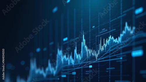 Wallpaper Mural Perspective view of stock market growth business investing and data concept with digital financial chart graphs diagrams and indicators on dark blue blurry background Torontodigital.ca