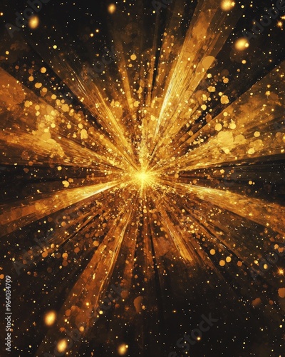 Abstract digital illustration featuring a golden background with an exploding star design