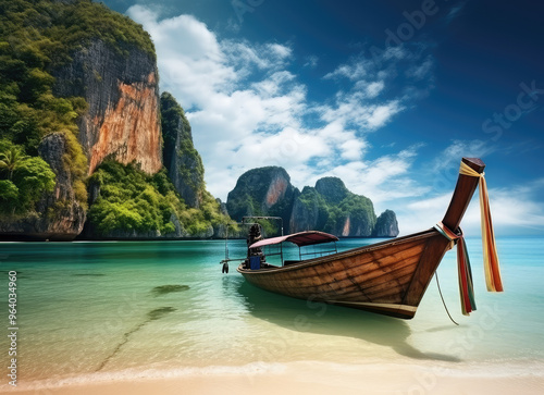 Tranquil Longtail Boat on Tropical Beach