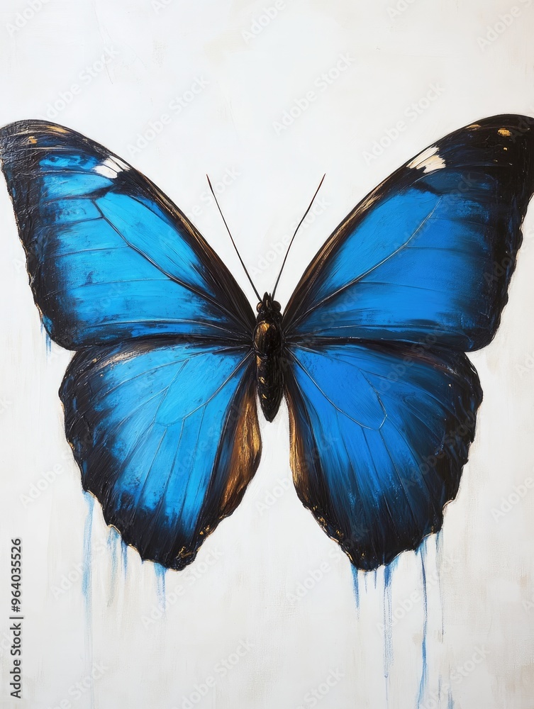 Fototapeta premium Blue butterfly oil painting on a white background showcasing the vibrant colors and intricate details of the butterfly