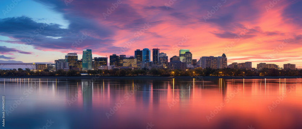 Fototapeta premium Vibrant City Skyline at Sunset