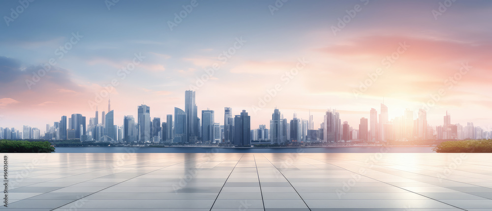 Fototapeta premium Modern City Skyline at Sunrise