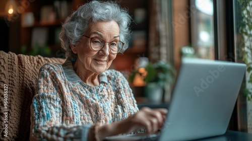 Remote Leadership and Mentorship: Elderly Woman Conducting Virtual Meeting with Young Employees on Laptop Screen