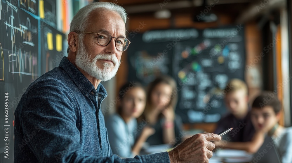 Leading Intergenerational Collaboration: Elderly Man Facilitating Strategic Planning Meeting with Young Team Leading Intergenerational Collaboration: Elderly Man Facilitating Strategic Planning Meeting with Young Team