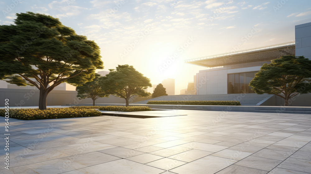 Modern Building and Trees at Sunrise Modern Building and Trees at Sunrise