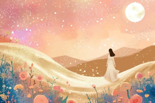 Dreamy landscape with moonlight