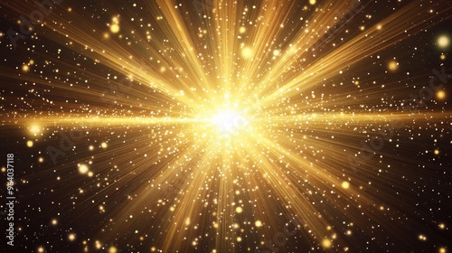 Line art illustration of a luminous star with glowing particles and rays An enchanting abstract background of radiant light