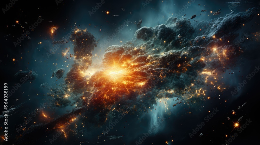 Naklejka premium realistic planetary background outer space galaxy sky nebula imagine stars moonlight fantasy astronomy lanscape 