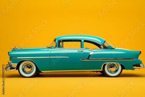 The vintage car style on the vibrant retro background for wallpaper, an old film poster in the background.