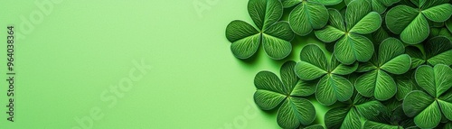 vibrant green clovers on a soft green background, symbolizing luck and nature's beauty in a refreshing composition.