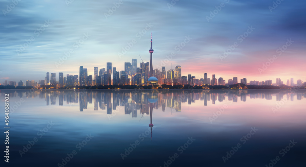 Fototapeta premium Tranquil City Skyline at Dawn