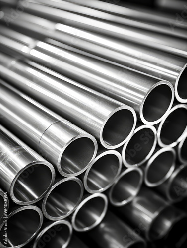 Stacked Stainless Steel Tubes in Black and White