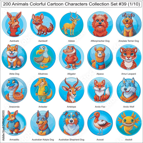 Animals Colorful Cartoon Characters Collection Set of 200 Isolated Animals Part 1