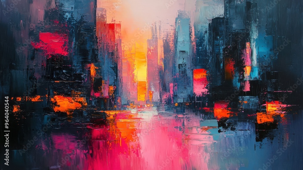 Abstract Expressionism Style city with dynamic brushstrokes and vivid contrasts. Abstract Expressionism Style city with dynamic brushstrokes and vivid contrasts.