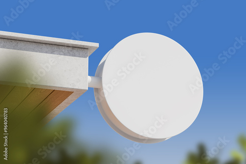 Fototapeta Naklejka Na Ścianę i Meble -  Mockup white square sign for commercial ad on sky background