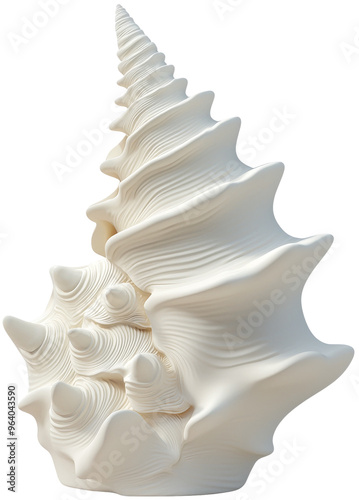 A stunning white spiral seashell showcasing intricate natural patterns and a smooth surface, perfect for coastal decor. cut out, PNG, isolated on transparent background.