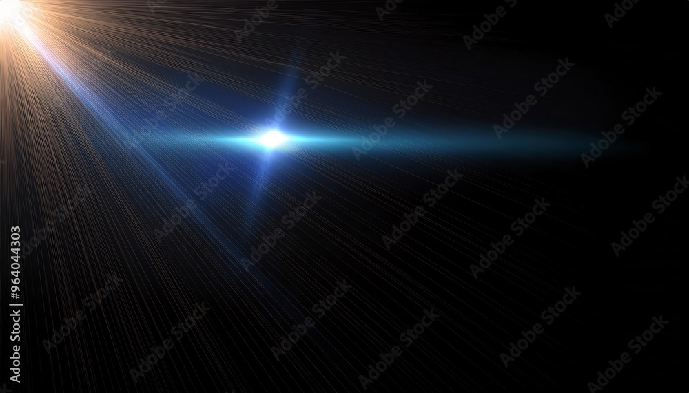 Obraz premium Bright light beam shining through darkness with a blue lens flare effect