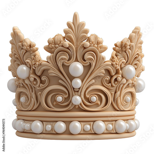 Elegant crown design featuring intricate details and pearly accents, perfect for royalty-themed projects and artistic expressions. cut out, PNG, isolated on transparent background. photo