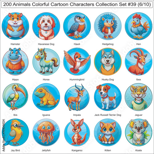 Animals Colorful Cartoon Characters Collection Set of 200 Isolated Animals Part 6