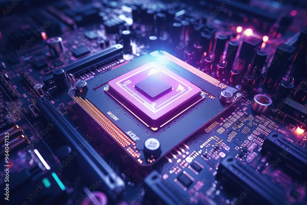 Futuristic Processor Chip Technology Closeup Futuristic Processor Chip Technology Closeup