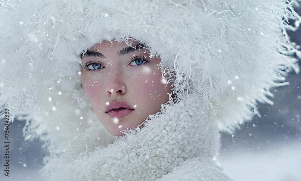 Sensual model in a white winter outfit in a snowy atmosphere. Sensual model in a white winter outfit in a snowy atmosphere.