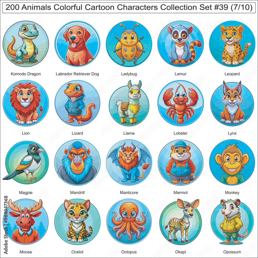Animals Colorful Cartoon Characters Collection Set of 200 Isolated Animals Part 7 Animals Colorful Cartoon Characters Collection Set of 200 Isolated Animals Part 7