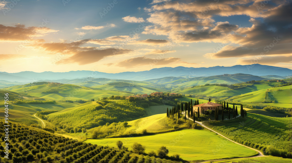 Naklejka premium Sunset Splendor over Tuscan Hills